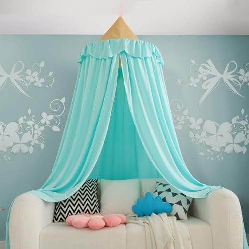 Ricemru Zweifarbig Betthimmel Babybett Blickdicht Braun Grün Rüschen Baldachin Kinderzimmer Rund Hängende Babys Himmelbett Vorhänge Moskitonetz Insektenschutz für Mädchen und Jungen