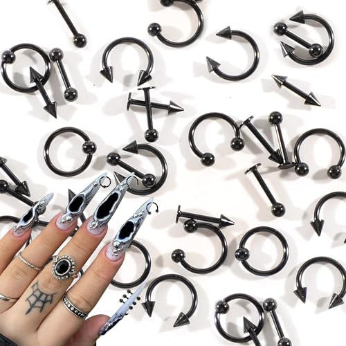 BAIYIYI 3D Metal Punk Nail Charms Tungsten Carbide Cross Nail Charm Hanging Rings Charms Spike Nose Rings Lip Rings Y2K Punk Studs Black Alloy Nail Charms for Gothic Nail Decorations Face Makeup