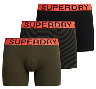Superdry Herren Boxershorts aus Bio-Baumwolle im 3er-Pack Kaki Gestreift/Kaki Gesprenkelt/Schwarz L