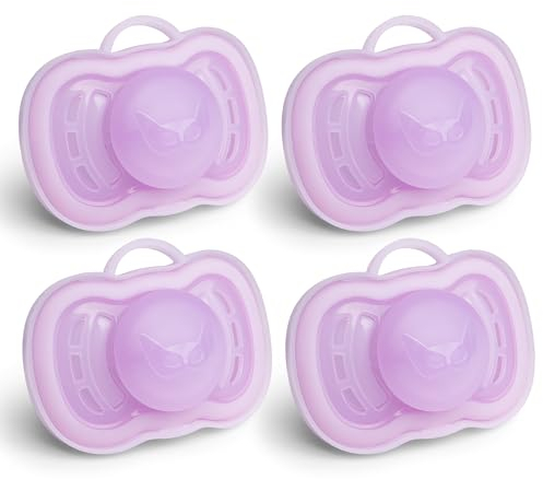 Herobility Gentle Pacifiers – Protective case – BPA-free – Large air vents – Newborn – 6 months – 4-pack – Purple