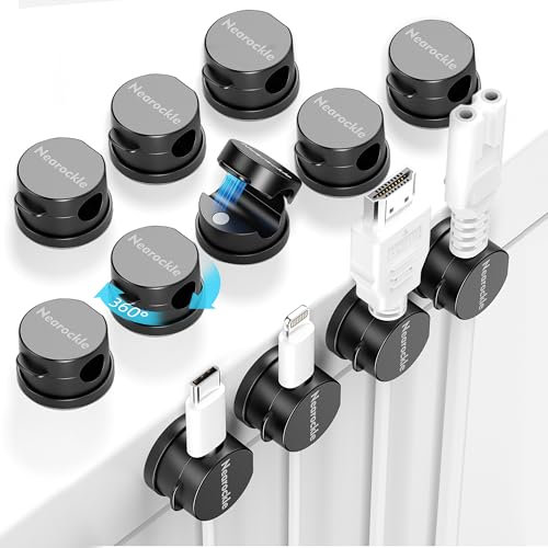 12 Stück [360°Drehbar] Magnetischer Kabelhalter Selbstklebend Kabel Organizer, Nearockle Verbesserter Starker Magnetisch Kabelclips Kabelmanagement für Schreibtisch, Büro Kabeldurchführung (Schwarz)