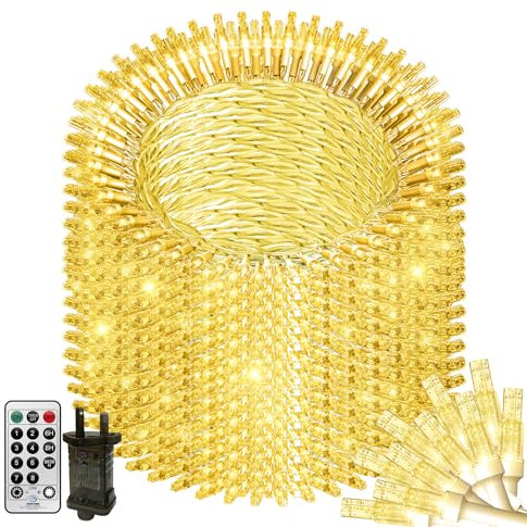 THKFUL 100M 800LED Fairy Lights Plug in, Christmas Warm White String Lights with Remote Timer Waterproof 8 Mode,Garden String Lights Mains Powered,10M Lead Wire for Garden Party Xmas Tree Decor