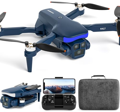 K417 Drohne mit Dual Kamera 1080P, LED Blau Lampe Bürstenlosem Drone mit Elektrische camrea, RC Quadcopter APP FPV Drone für Kinde, 5GHZ WIFI Drones für Erwachsene, Modulare Batterie, 18Mins