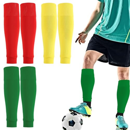 EEPLUYTY 3 Paar Stutzen Ohne Socken, Fußball Stutzen Socken, Unisex-Socken Stutzen, Fußball In Der Mitte Der Wade, Geeignet Für Fußball, Basketball Und Andere Sportarten(Rot+Dunkelgrün+Gelb)