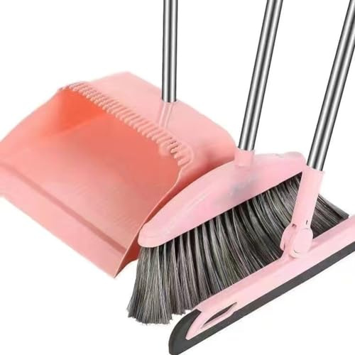 Plookyoe Dustpan Broom Set Floor Wiper Household Cleaning Long Handle Cleaning Set for Lobby Household Kitchen Cleaning Pink
