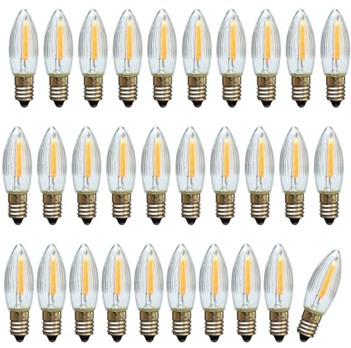 Erzgebirgslicht - AUSWAHL - 30 Stück LED Filament Topkerze 16 V 0,2 W für AUSSEN, für 14-15 Brennstellen E10 Riffelkerze Ersatzbirne Glühbirne Glühlämpchen für Lichterketten Pyramide Schwibbogen