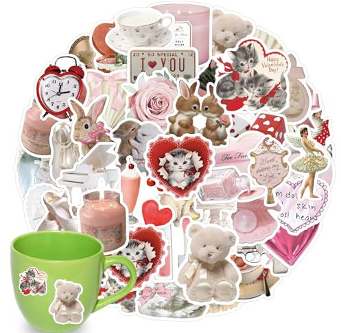 120 Stück Vintage Aufkleber,Rosa Aufkleber,Bunte Niedliche Ästhetische Aufkleber Aesthetic Stickers,Wasserfeste Vinyl-Aufkleber Für Wasserflaschen Für Wasserflaschen, Scrapbooking, Tagebuch, Laptop,