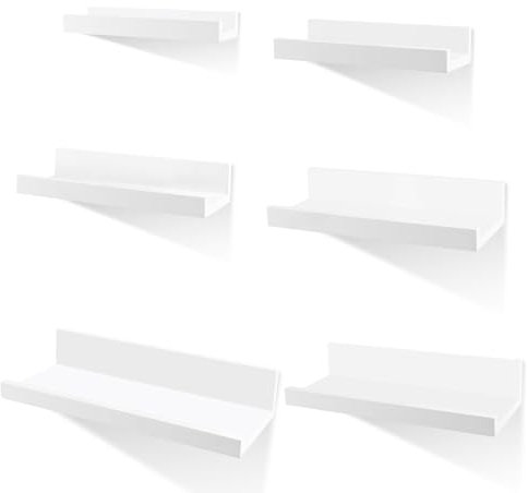 Bäkksh2019 Wandregal Weiß, schweberegal Weiss, 6er Set Wandregale für Kinderzimmer, Wohnzimmer, Küche & Bad - Bilderleiste & Dekoregal - Praktisch, Stabil und Ideal für Dekoration und Stauraum