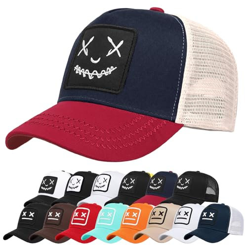Enwokran Baseballkappe Herren Quirky Bizarre Stickerei Hüte Unisex Hip Hop Trucker Caps Verstellbare Netzrückseite UV-Schutz Sport Reisen Draußen Sonnenschutz Hüte Baseball Cap (A_Marinerot)
