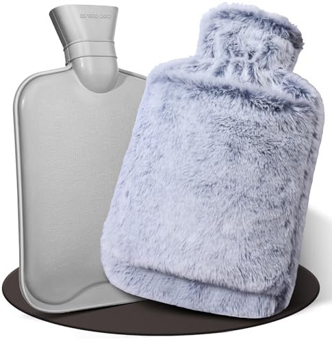 HAOCEE Bouillotte Eau Chaude,2L Grande Bouillotte Moelleuse, Bouillottes Avec Poche Kangourou, Bouillotte Chaude Chauffe Main/Ventre/Cou, Bouillote Antifuite (Bleu)