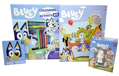 Anila's Bluey Activity Set with Colouring & Activity Kit, Felt Scene Set, Colour Your Own Squish'Em and Make Your Own Bracelet Set.