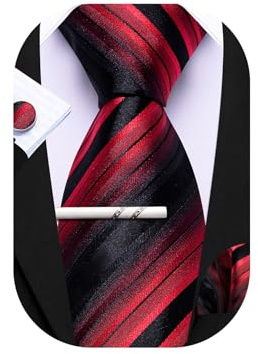 Barry.Wang Herren Seiden-Geschäftskrawatten mit Taschentuch Manschettenknopf-Streifen Plaid-Krawatten-Set Feierliche Hochzeit