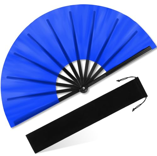 Blulu Royal Blue 13 Inch Large Rave Fan Folding Popping Clacking Hand Fans for Line Dancing Fan for Boots on The Ground Dance Festival Halloween Party Costume