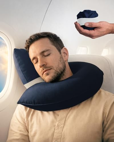 Inflatable Travel Pillows for Airplanes, Cars & Home. New J-Design. Neck & Chin Support. Firmness Adjustable. Inflatable Neck Pillow for Traveling on Plane. Blow Up Neck Pillows for Air Travel