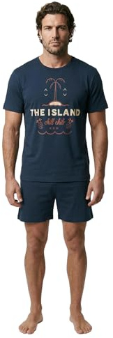 Henry Terre Herren Pyjama Set Kurz Shorty Island Chill Club Schlafanzug M-5XL Baumwolle Shorts & Kurzarm-Shirt Sportliches Design Sommerschlafanzug