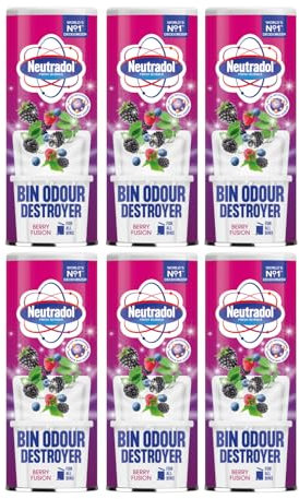 Neutradol Dustbin Odour Destroyer, Bin Freshener Deodorising Powder, Odour Eliminator for Indoor & Outdoor Bins, Multipack of 6 x 350g (Berry Fusion)