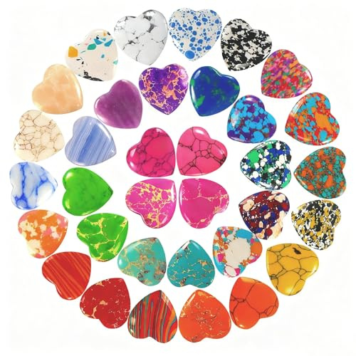 Lot de 34 pierres précieuses en forme de cœur - Pierres naturelles colorées - Pierres de guérison colorées - Pierres porte-bonheur en forme de cœur - Pour travaux manuels, décoration, cadeaux