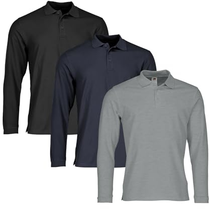 Fruit of the Loom 3er Pack Premium Long Sleeve Polo +Web-Textilien24 Beutel