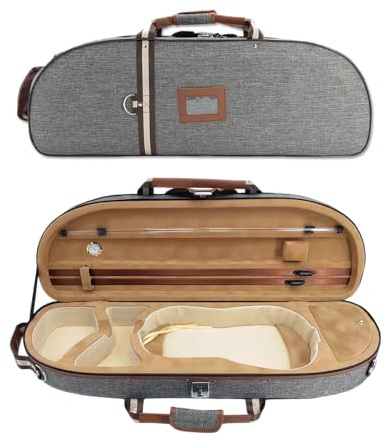 Conboxus Violin Case 4/4 full size with Adjustable shoulder Straps,Nylon Oxford Ultra Lightweight Hard shell Case With Safety Lock&Hygrometer&Bow Holders For Travel/Perform (grey)