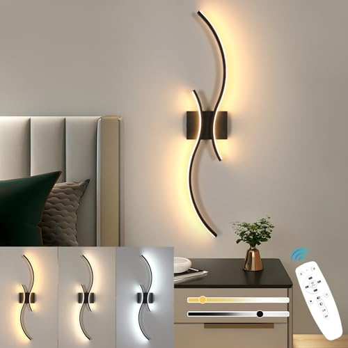 Goeco LED Wandleuchte Dimmbare 80CM 32W 3600LM 3000K-6500K, Schwarz | Lang Wandlampe Innen mit Fernbedienung 2 Fimmige Memory-Funktion, Wandbeleuchtung für Treppenhaus Wohnzimmer Schlafzimmer