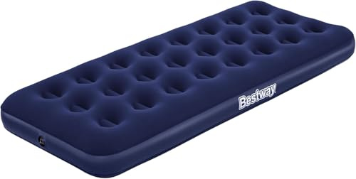 Aufblasbares Comfort Einzel-Luftbett, 185 x 76 x 22 cm, für 1 Person, Blau | Die Velours-Oberfläche bietet eine textile Liegefläche; nach dem Ablassen der Luft kompakt für Gäste und Camping.
