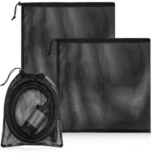Amabro 2Pcs Pond Filter Bag, Mesh Fish Pond Pump Bags with Drawstring | Polyester Anti-Clogging Outdoor Water Pump Cover Barrier for Garden Pool Aquarium (17.71x 17.71, Black)
