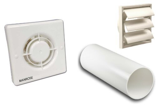 XF100H Humidity + Run on Timer Complete 4 100mm Wall Kit with Gravity Grille Bathroom Shower Extractor Fan