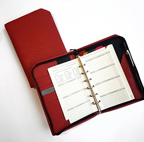 Terminplaner HelfRecht Leder-Ringbuch Classic S mit Reißverschluss/Wochenplaner/Terminplaner bis Dez. 2024 - karminrot