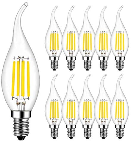 RANBOO E14 Kerze LED Lampe für Kronleuchter, E14 Glühfaden Retrofit Classic, 4W ersetzt 40 Watt, 400 Lumen, 6500K Kaltweiß, Filament Fadenlampe, Glas, nicht dimmbar, 10er Pack
