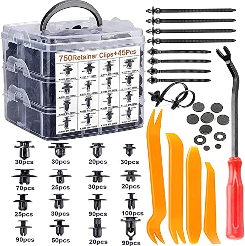 Uolor 795 Pcs Rivet Clips Plastique Fixation de Protection Noir Universel pour Auto Voitures Panneaux de Portes avec Boîte De Rangement et Outil de Démontage