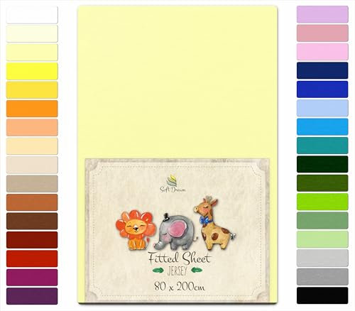 Soft Dream Spannbettlaken 80x200 cm Creme - 100% gekämmte Baumwolle Jersey - Premium Qualität - Spannbetttuch für Kinderbett Juniorbett - OekoTex Zertifiziert - Made in EU - 80x200cm Creme