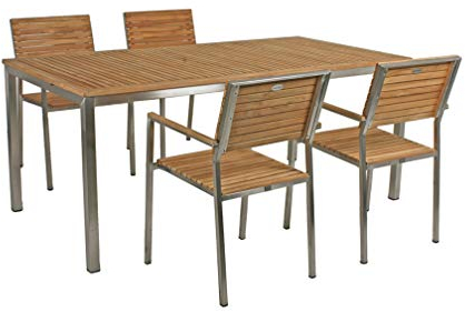 Gravidus 5-teilige Gartengarnitur aus Edelstahl und Teak