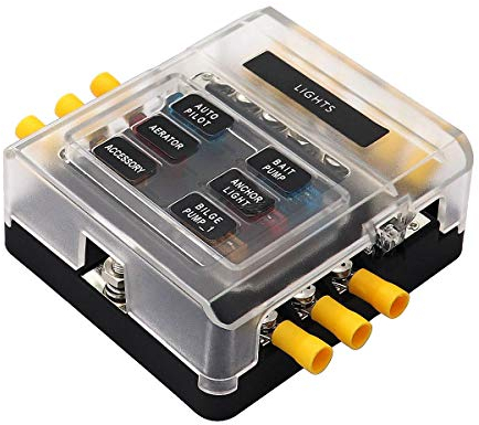 HIMOZEAN 6 Fach KFZ Sicherungskasten 12v -32v Sicherungshalter für Boot Wohnmobil Wohnwagen Wohnmobilanhänger Sicherungen Stromverteiler