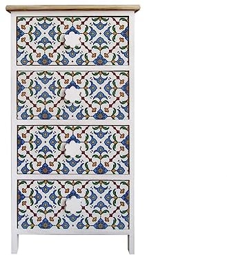 Rebecca Mobili Kommode, Badezimmerschrank mit 4 Schubladen, Holz in Hellblau Weiß moderner Stil, für Badezimmer Eingang - Maße: 76 x 40 x 30 cm (HxLxB) - Art. RE6499