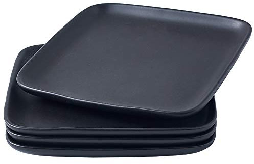 Bruntmor 20.3 cm Keramik-Vorspeisen-Teller,Servierplatte,Set mit 4 Stück, quadratisch, schwarz, einfach, Weihnachtsspeiseteller-Set, Weihnachtsgeschirr oder Thanksgiving