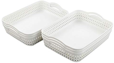 Fosly A4 Paper Storage Tray, Plastic Office Shallow Basket Set of 6, White