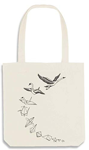 Ligarti Tasche I nachhaltiger Jutebeutel bedruckt I hochwertige stabile Einkaufstasche | (Origami Schwan (natur))