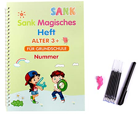 Sank Magisches Deutsche Version 26 x 18.5 cm Wiederverwendbares Übungsheft für Kinder - Das Druckhandschrift-Arbeitsbuch - Wiederverwendbares Schreibübungsbuch(Nummer Mit Stift)