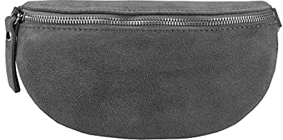 Made in Italy OBC Damen Leder Tasche Gürteltasche Crossbody Hüfttasche Bauchtasche Hüfttasche Umhängetasche Cross-Over Bodybag Schultertasche Handytasche Geldtasche (Grau (Wildleder))
