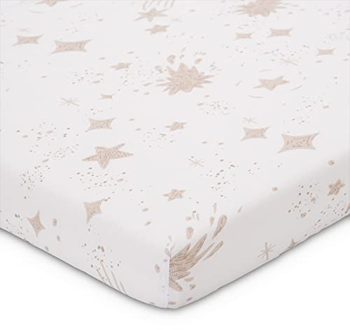 FabiMax Bio-Jersey Spannbettlaken für Laufgitter 100x100 cm, weiß/beige Kleckse