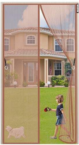 Zanzariera Magnetica 140x240cm Magnetica per Zanzariera Zanzariere Magnetiche Si Chiude da Sola con Strisce Adesive per Porte d'Ingresso,Porte - Marrone