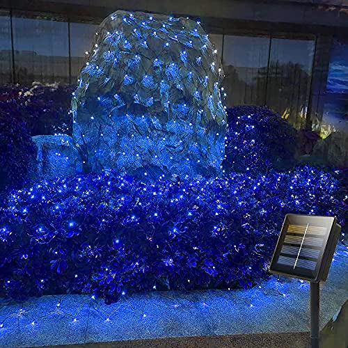 SUAVER Solar LED Lichternetz, Wasserfest 100LEDs Solar Lichterkette,1.5x1.5m Outdoor Lichtervorhang,8 Modi Net Mesh Deko Leuchte für Weihnachten Garten Party Hochzeit Schlafzimmer (Blau)