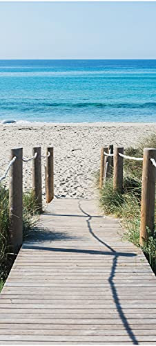 wandmotiv24 Türtapete Holzweg zum Strand, Meer, Holz, Seil 70 x 200cm (B x H) - Dekorfolie selbstklebend Sticker für Türen, Türfolie, Aufkleber, M1298