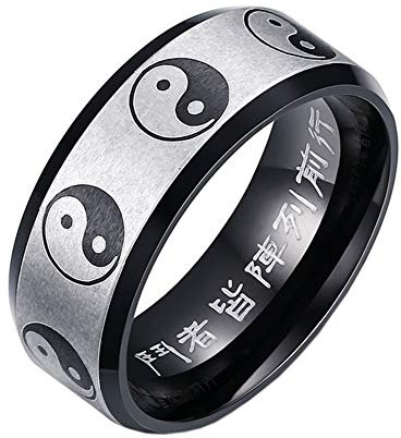 PAURO Herren Edelstahl 8MM Jahrgang Chinesische Schriftzeichen Religion Tai Chiba Hängenden Yin Yang Ring Größe 70 (22.3)