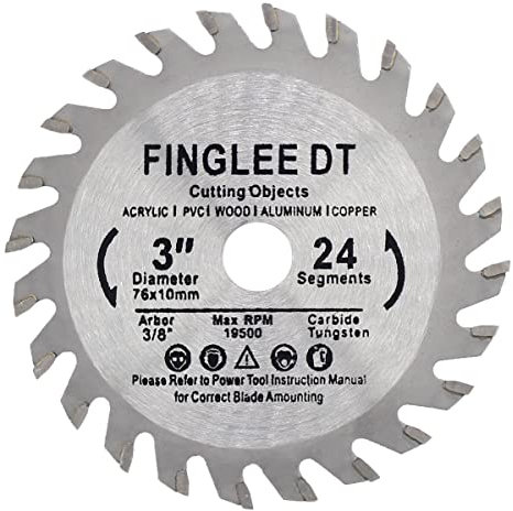 FINLEE DT Lame de scie circulaire TCT 76mm x 10mm avec 24 dents, idéale pour le bois, le plastique, le métal, coupe rapide, compatible avec toutes les scies circulaires portatives 76mm (1Pcs)