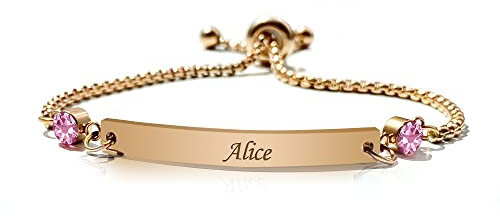 Personalised Bracelets for Women Custom Birthstone Bracelet Personalised Gifts for Birthday Valentines Day Christmas Engraved Bar Bracelet for Women Her Mum Wife Daughter 13th 18th 21st 30th (June)