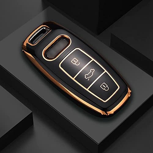 ontto TPU Autoschlüssel Hülle Passt für Audi A3 A6 A7 A8 A8L Q8 E-Tron Q5 Q8 C8 D5 RS6 RS7 S3 S6 SQ7 SQ8 Fernbedienung Cover Schlüsselanhänger Schutzhülle Schlüsselcover Schlüsselbox 3 Tasten-Schwarz