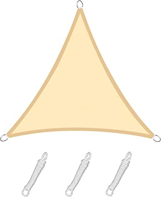 Sunnylaxx 5x5x7m Sabbia Tenda a Vela Triangolare Vela Ombreggiante, Impermeabile Vele Parasole Protezione UV per Esterno, Giardino e Terrazza, Piscina