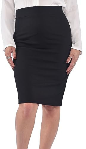 Oh! Pretty Falda de tubo negra hasta la rodilla con cintura elástica para mujer, talla 8-22, Negro, 44-46