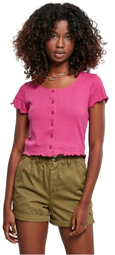 Urban Classics Damen Ladies Cropped Button Up Rib Tee